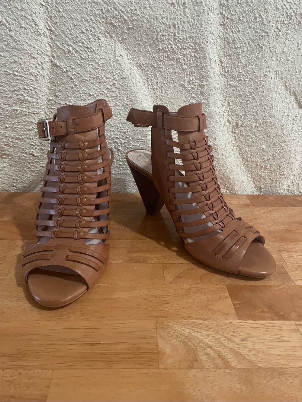 Vince Camuto Brown Strappy Peep-Toe High Heel Sandals